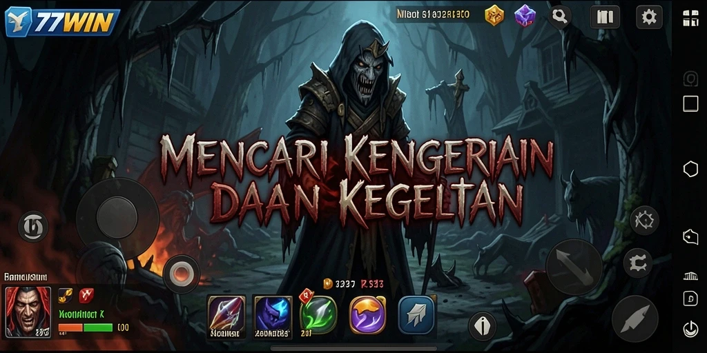 Screenshot utama 77WIN yang menampilkan suasana mencekam dalam gameplay Horror.