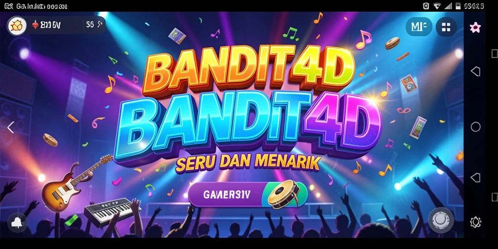 Tampilan gameplay yang menarik dari BANDIT4D dengan berbagai fitur musik.