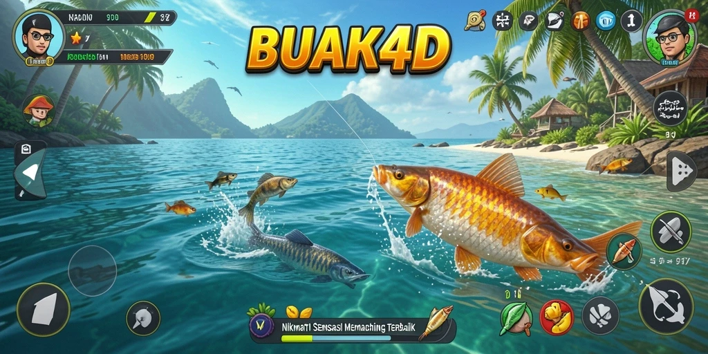 Tampilan gameplay menakjubkan dalam BUAH4D dengan aksi memancing yang seru.