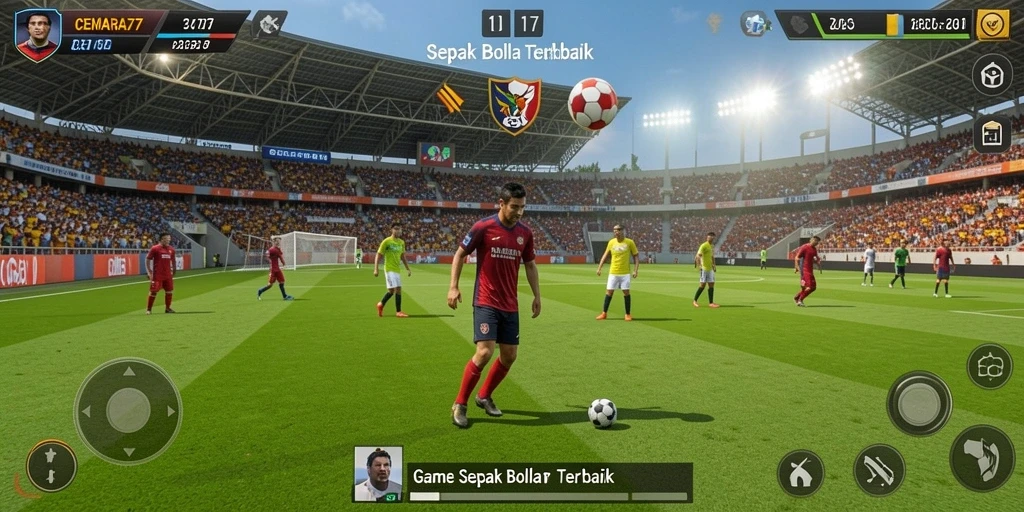 Screenshot gameplay CEMARA77 dengan aksi seru di lapangan sepak bola.