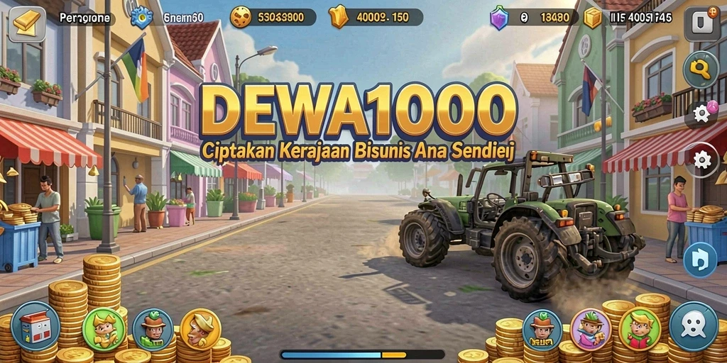 Screenshot gameplay DEWA1000 menampilkan suasana bisnis yang dinamis.