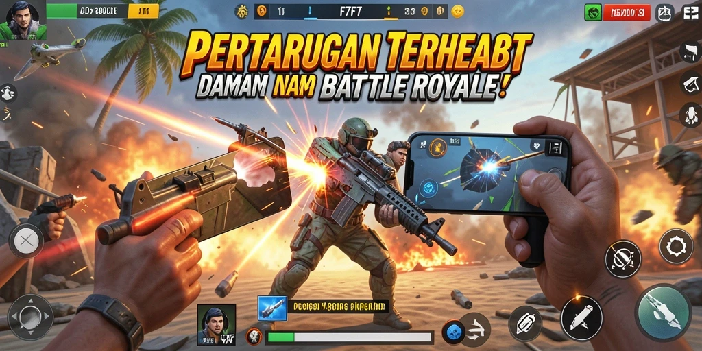 Screenshot gameplay F7F7 yang menunjukkan aksi seru di Battle Royale.