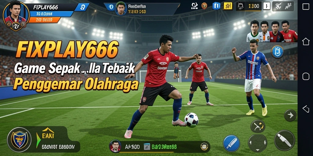 Tampilan gameplay FIXPLAY666 menunjukkan aksi seru di lapangan sepak bola.