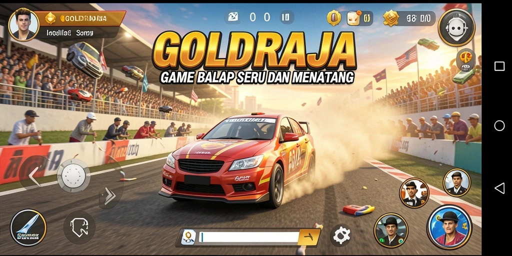 Screenshot gameplay <strong>GOLDRAJA</strong> menampilkan aksi balap seru dan adu kecepatan.