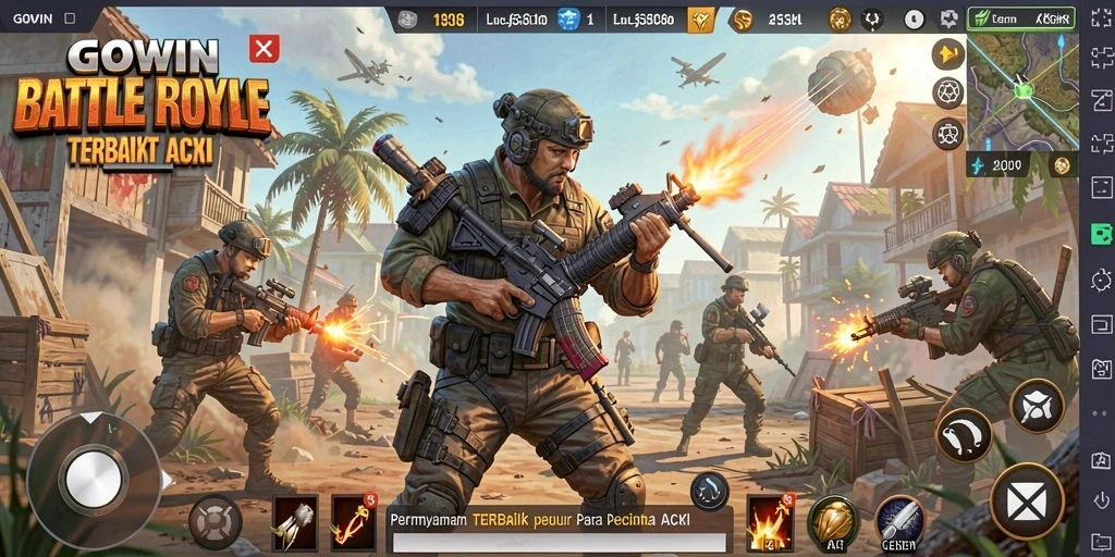 Tampilan gameplay GOWIN dalam pertempuran Battle Royale yang intens.
