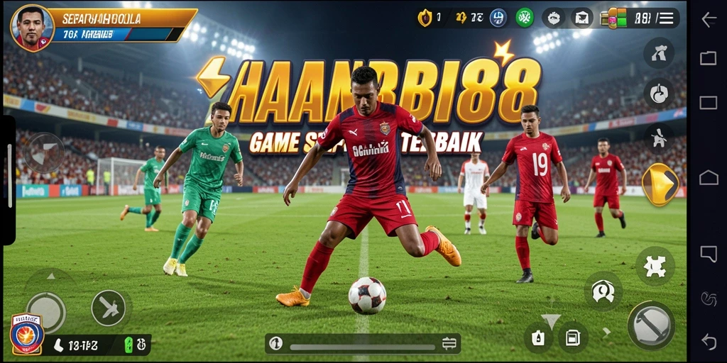 Tampilan utama gameplay HANABI88 dengan aksi sepak bola yang mendebarkan.