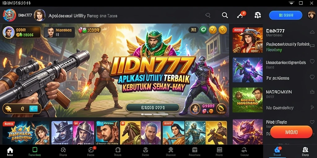 Tampilan antarmuka utama aplikasi IDN777 dengan fitur-fitur lengkap.