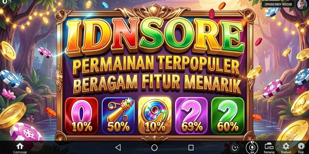 Tampilan gameplay Slot IDNSCORE yang penuh warna dan menarik.
