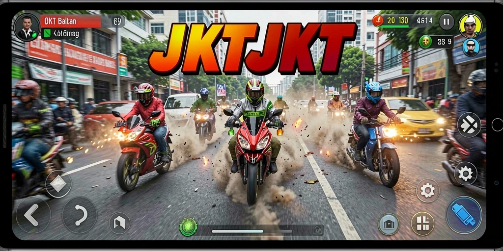 Gameplay balapan motor yang seru di jalanan Jakarta.