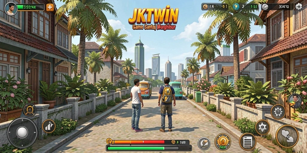 Tampilan seru gameplay JKTWIN yang penuh warna.