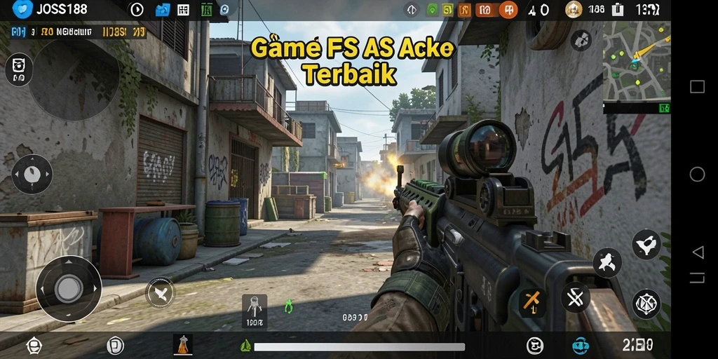 Screenshot gameplay JOSS188 menunjukkan aksi menegangkan dari permainan FPS.