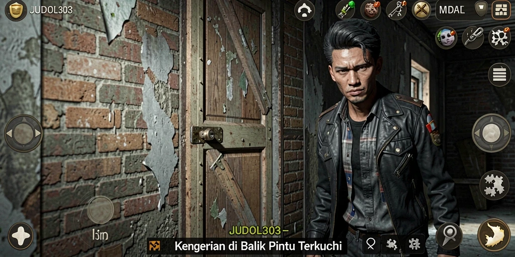 Screenshot gameplay JUDOL303 dengan suasana menyeramkan dan penuh ketegangan.