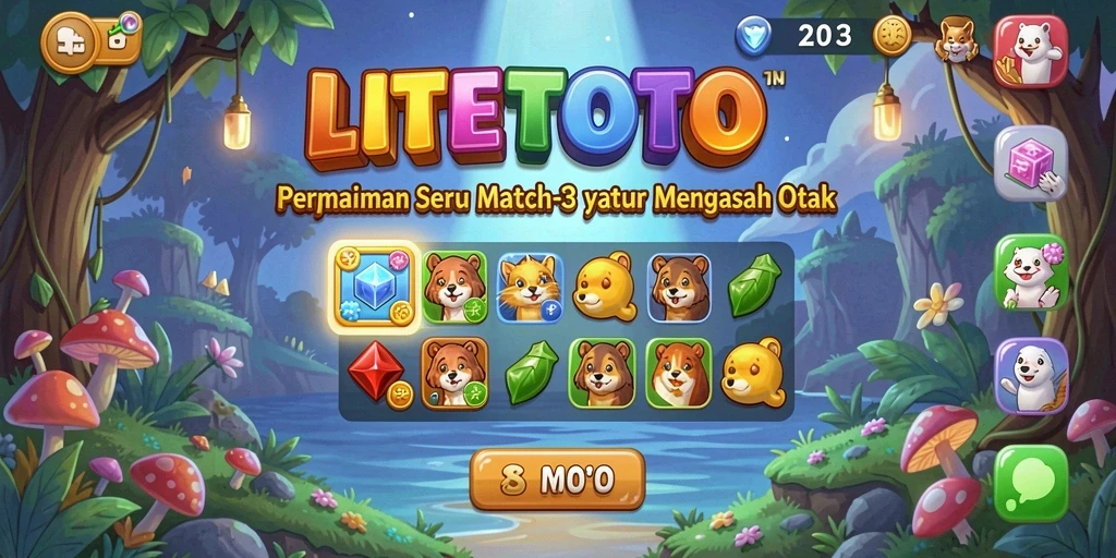Tangkapan layar gameplay Match-3 yang menarik dan penuh warna.