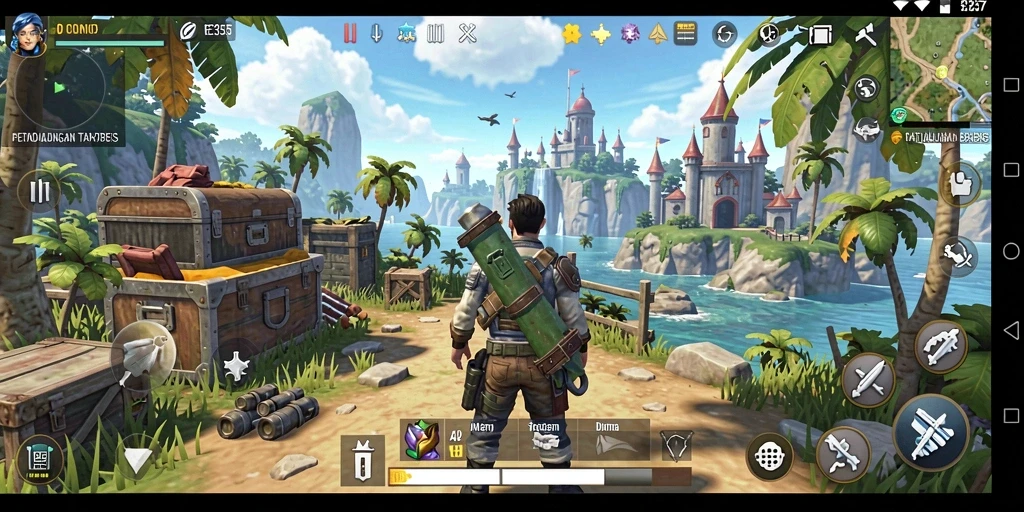 Tangkapan layar gameplay yang menampilkan petualangan di dunia terbuka ME355.