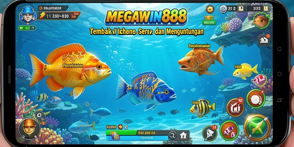 Screenshot gameplay MEGAWIN888 menampilkan aksi menembak ikan yang memikat.