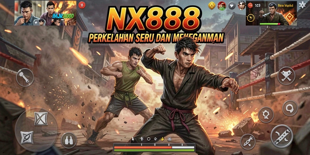 Screenshot gameplay NX888: pertarungan seru dengan karakter beraksi.