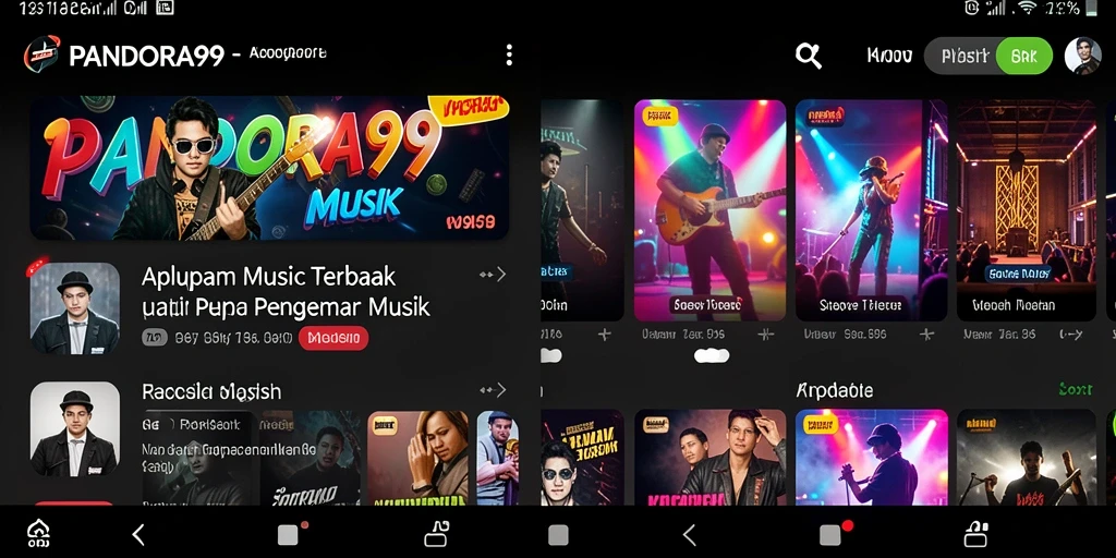 Tangkapan layar PANDORA99 menampilkan antarmuka yang menarik dan fitur musik yang beragam.