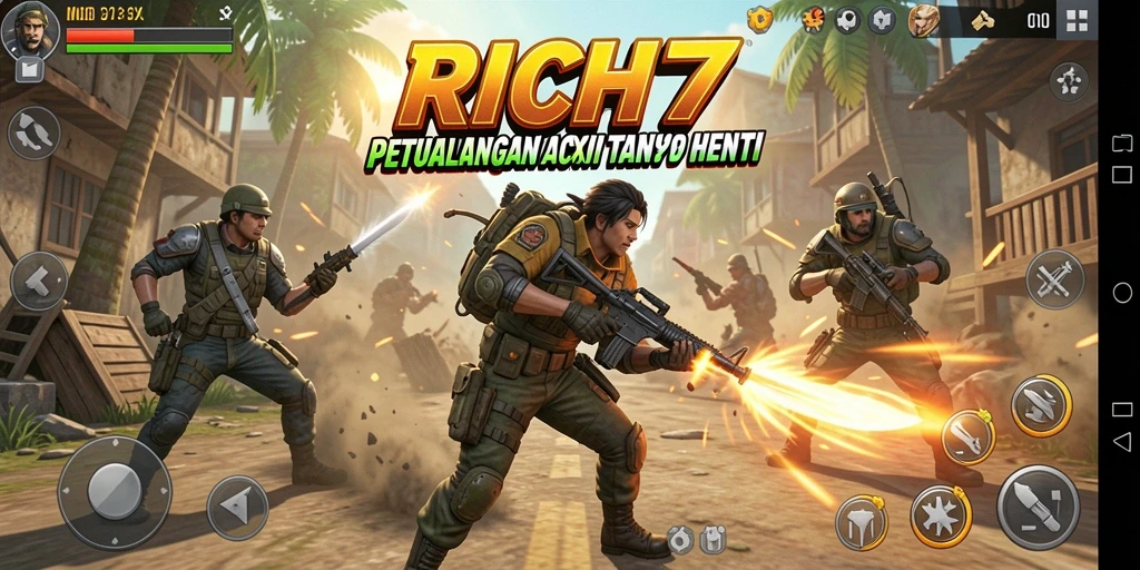 Tampilan gameplay dinamis RICH7 dengan aksi mendebarkan.