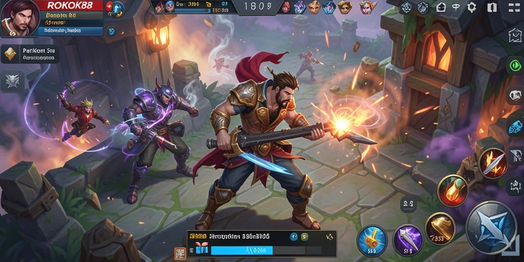 Screenshot gameplay ROKOK88 yang menunjukkan pertarungan tim yang mendebarkan.