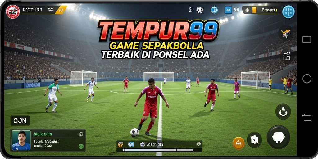 Tampilan gameplay TEMPUR99 dengan aksi sepakbola yang seru.